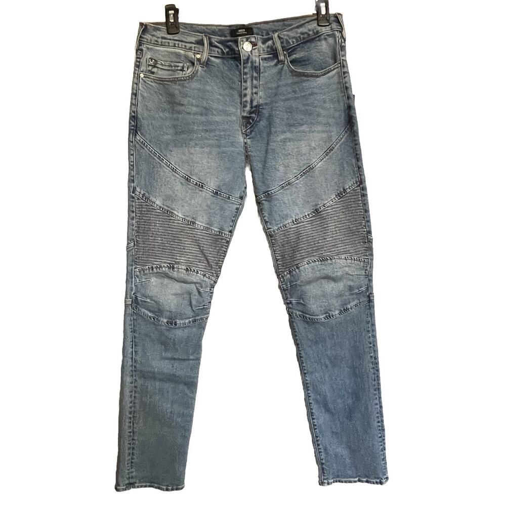 True Religion Rocco Jeans Moto Ribbed Denim Relaxed Skinny Mens 34x32‎ New